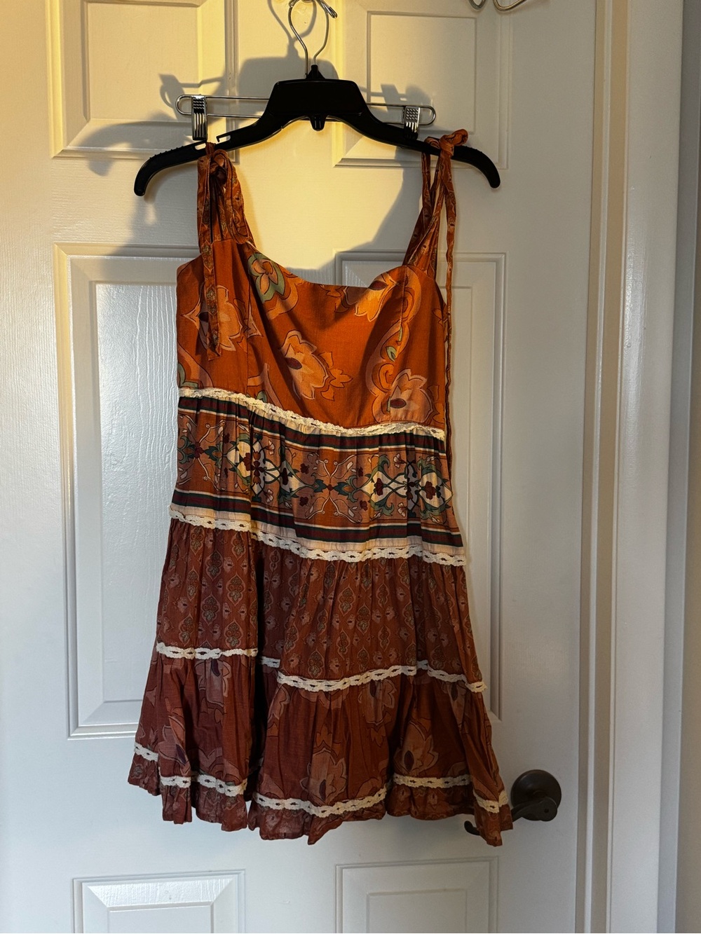 Bohemian Tie-Shoulder Mini Dress in Rust Orange